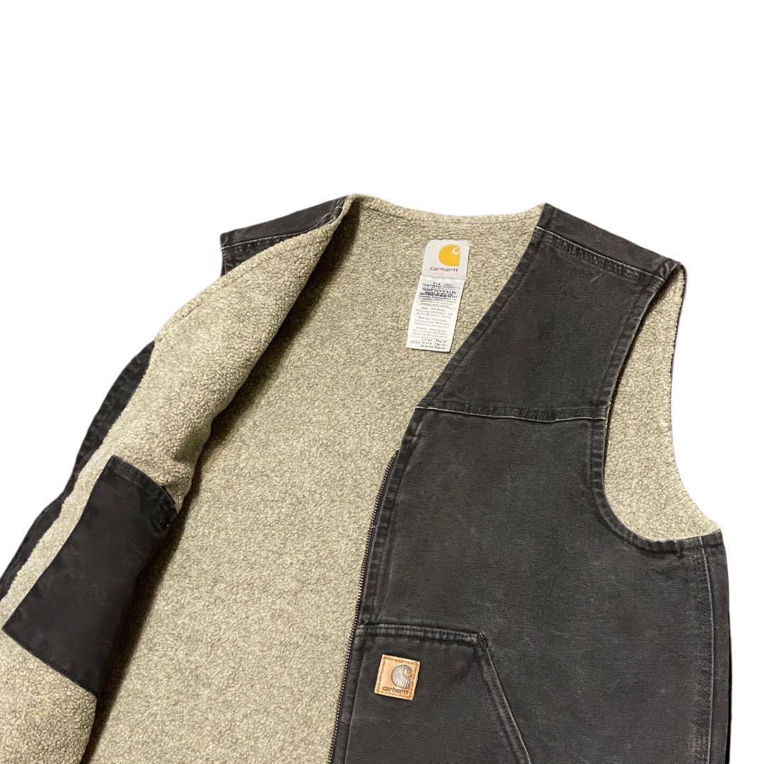 【L】Carhartt 裏フリース ダック ベスト 炭黒 ブラック カーハート