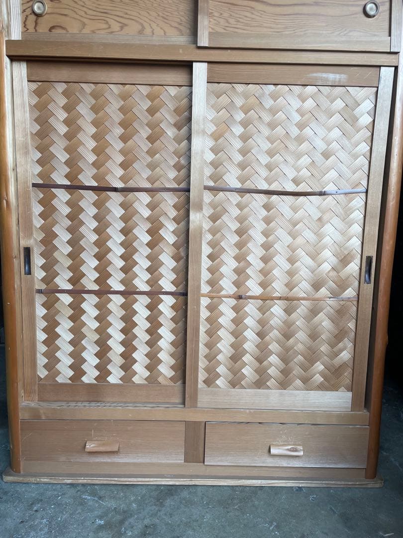 伝統工芸高級水屋道具杉無垢材網代引戸アジロ茶道具煎茶棚置水屋茶箪笥飾り棚和家具