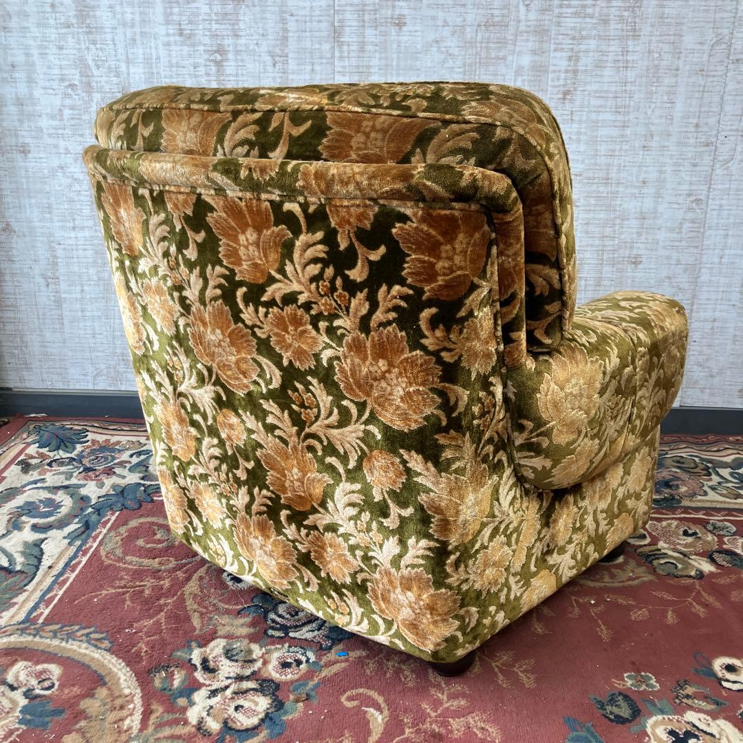 昭和レトロ カリモク 金華山 花柄ベロアソファ 一人掛けソファ アームチェア