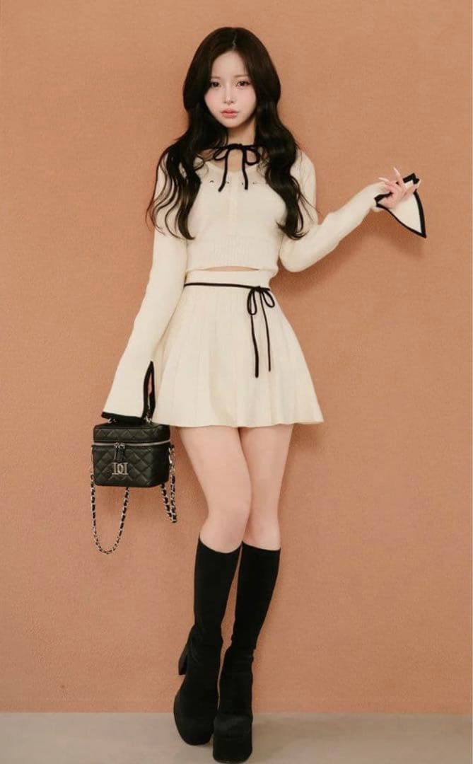 Darich ダーリッチ ウエストオープンリボンデザインニットミニワンピース