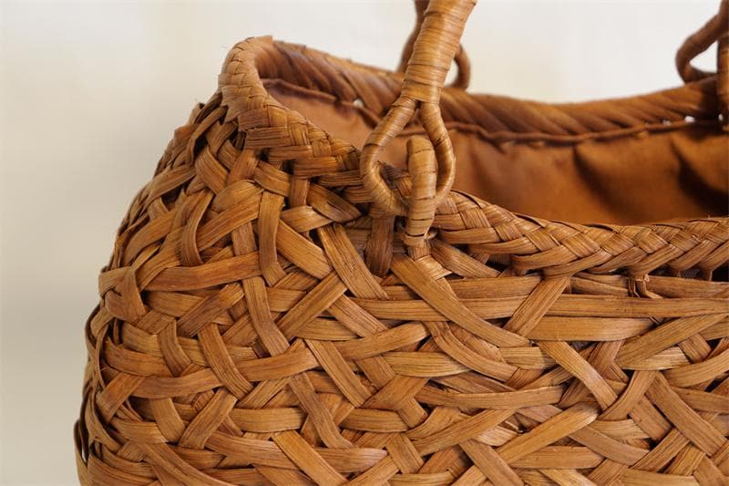 山葡萄 リング取手 籠 バッグ 六角花束嵌入 乱れ編み かごバッグ