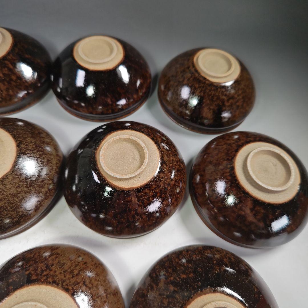 ウ288 数茶碗『淡海ぜぜ　膳所焼　陽炎園造　天目数茶碗　10客 共箱』抹茶碗