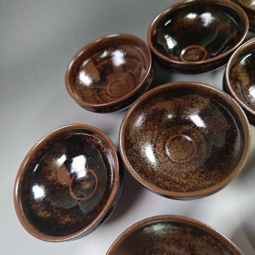 ウ288 数茶碗『淡海ぜぜ　膳所焼　陽炎園造　天目数茶碗　10客 共箱』抹茶碗