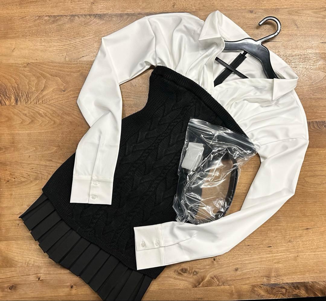 新品 Darich ダーリッチ シャツドッキングプリーツニットミニワンピース