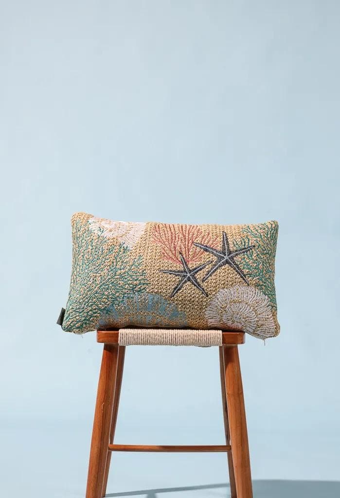 海洋生物刺繍クッション 長方形