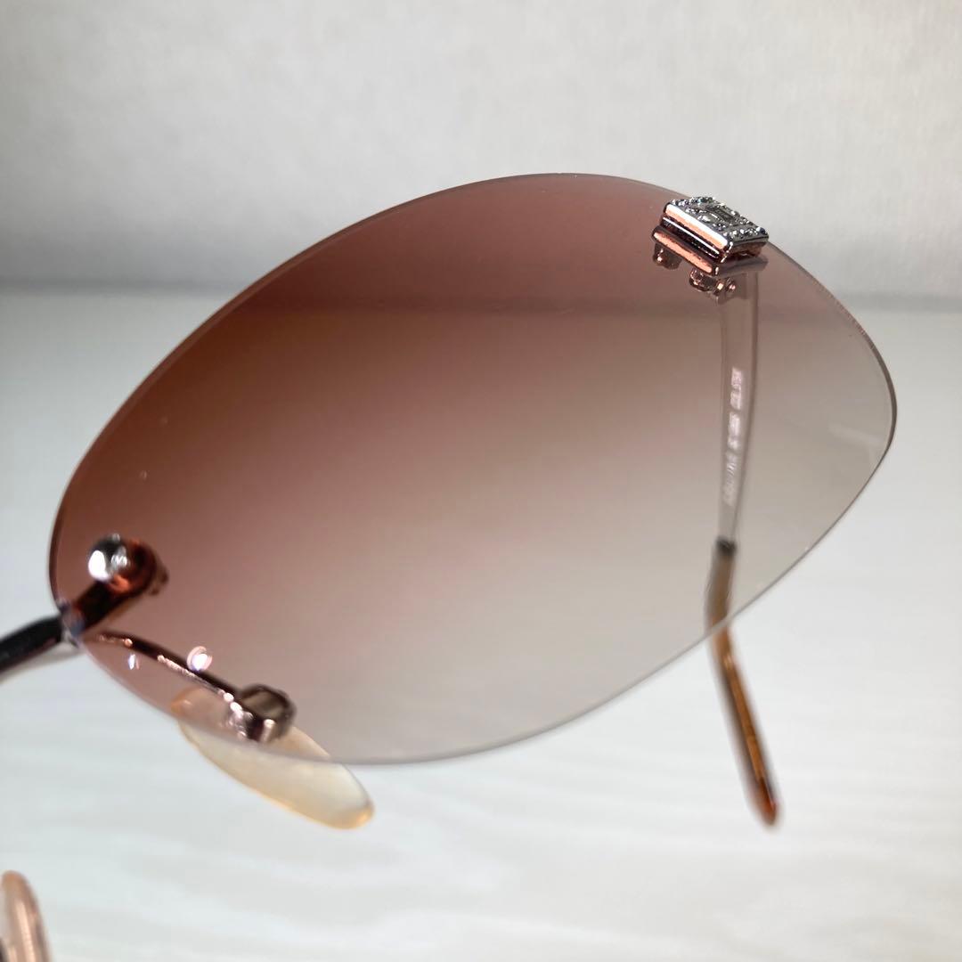 セリーヌ サングラス アイウェア リムレス ラインストーン 度なし ロゴ 茶