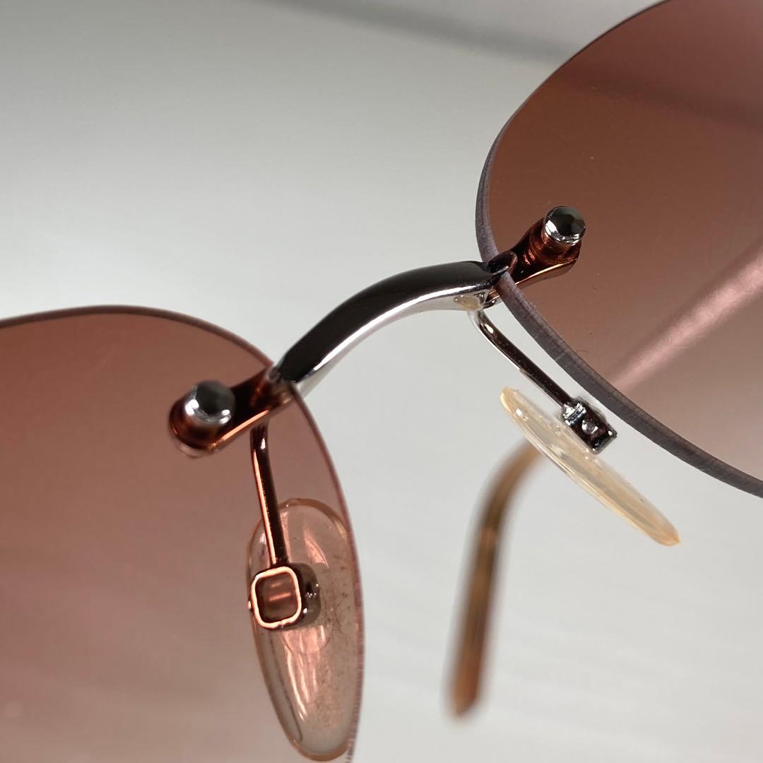 セリーヌ サングラス アイウェア リムレス ラインストーン 度なし ロゴ 茶