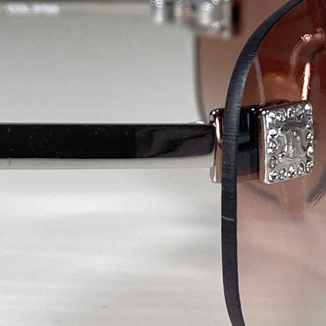 セリーヌ サングラス アイウェア リムレス ラインストーン 度なし ロゴ 茶