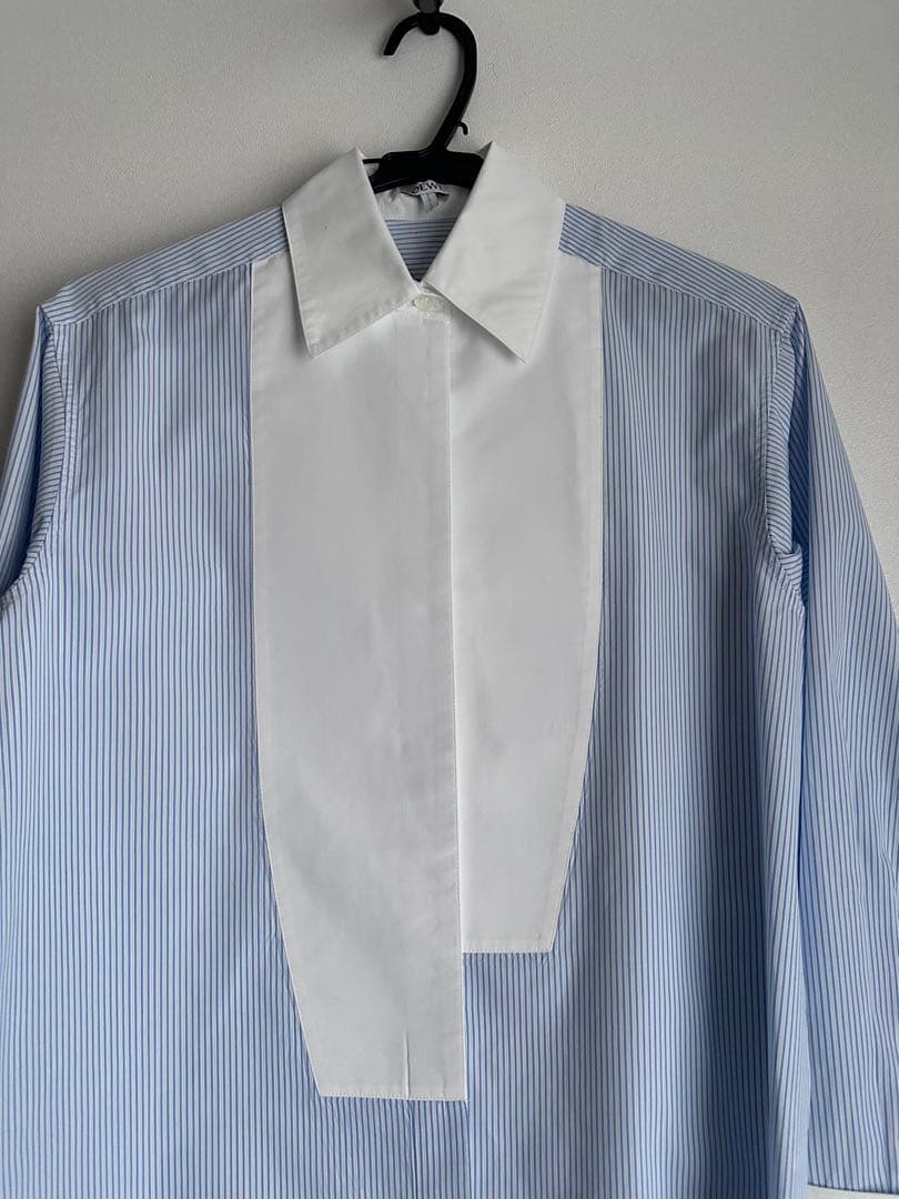 ロエベ　ロングシャツ　ストライプ切替 長袖シャツ アシンメトリー　サイズ32