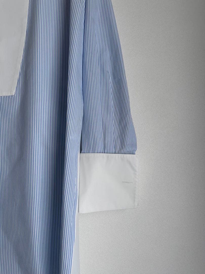 ロエベ　ロングシャツ　ストライプ切替 長袖シャツ アシンメトリー　サイズ32