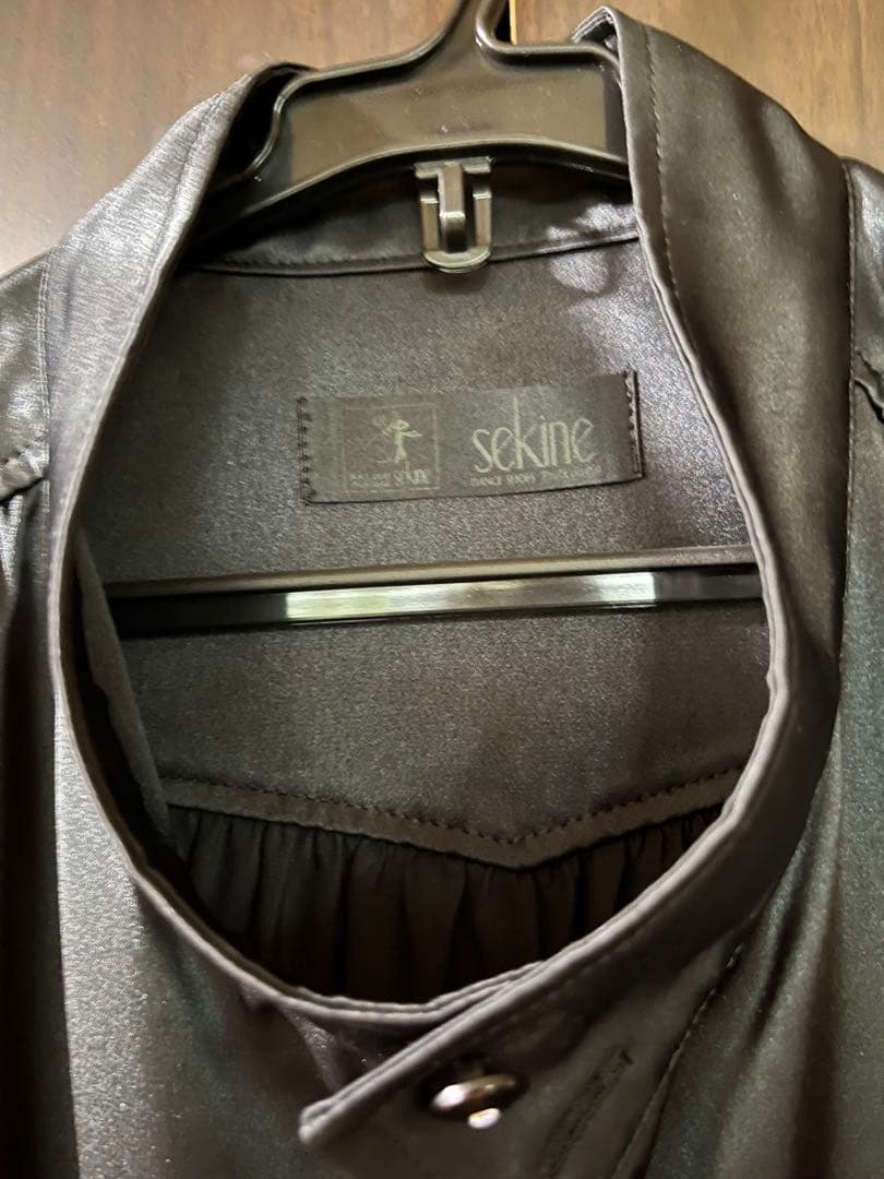 紳士黒 サテン ボディスーツ 長袖 社交ダンス競技用・デモ用衣装　Mサイズ