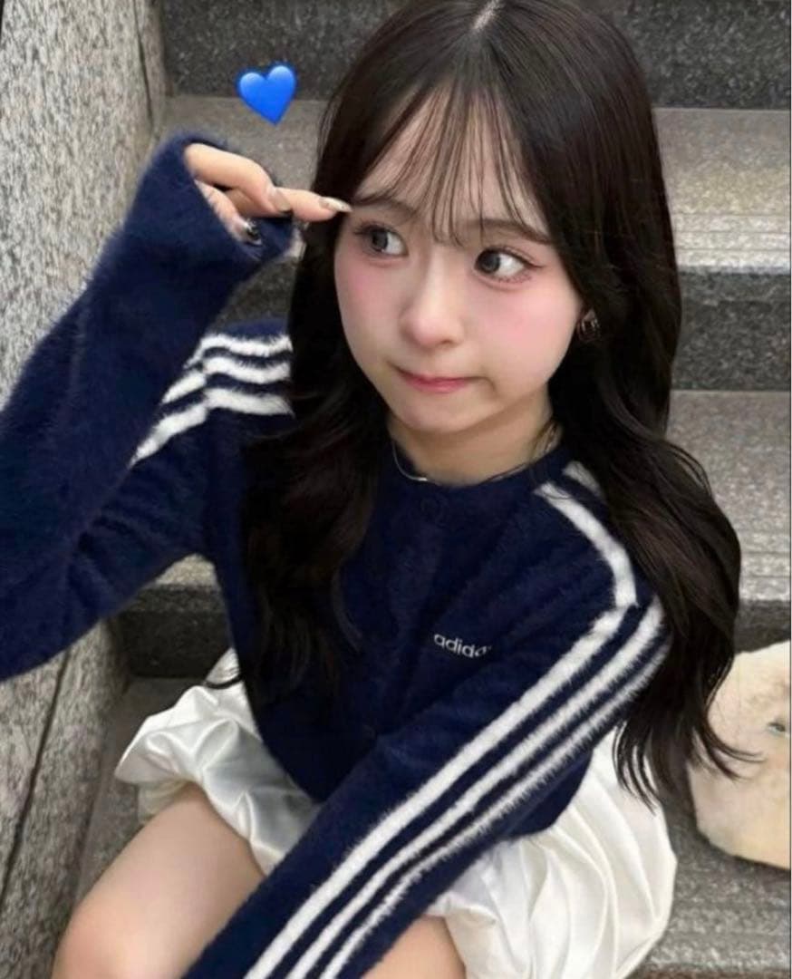 adidas フラッフィーニットカーディガン ネイビー XSサイズ りなてぃ