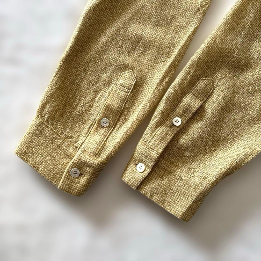 日々 小森縫製 ウール千鳥のスタンドカラーシャツ 千鳥格子 イエロー