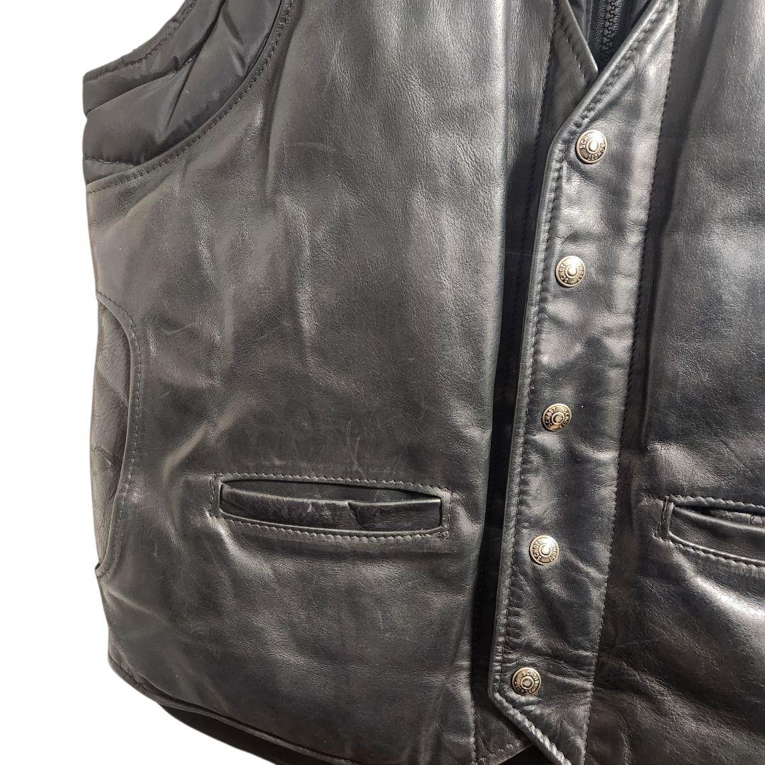 80s90s USA製 Schott レザーダウンベスト 40 グースダウン