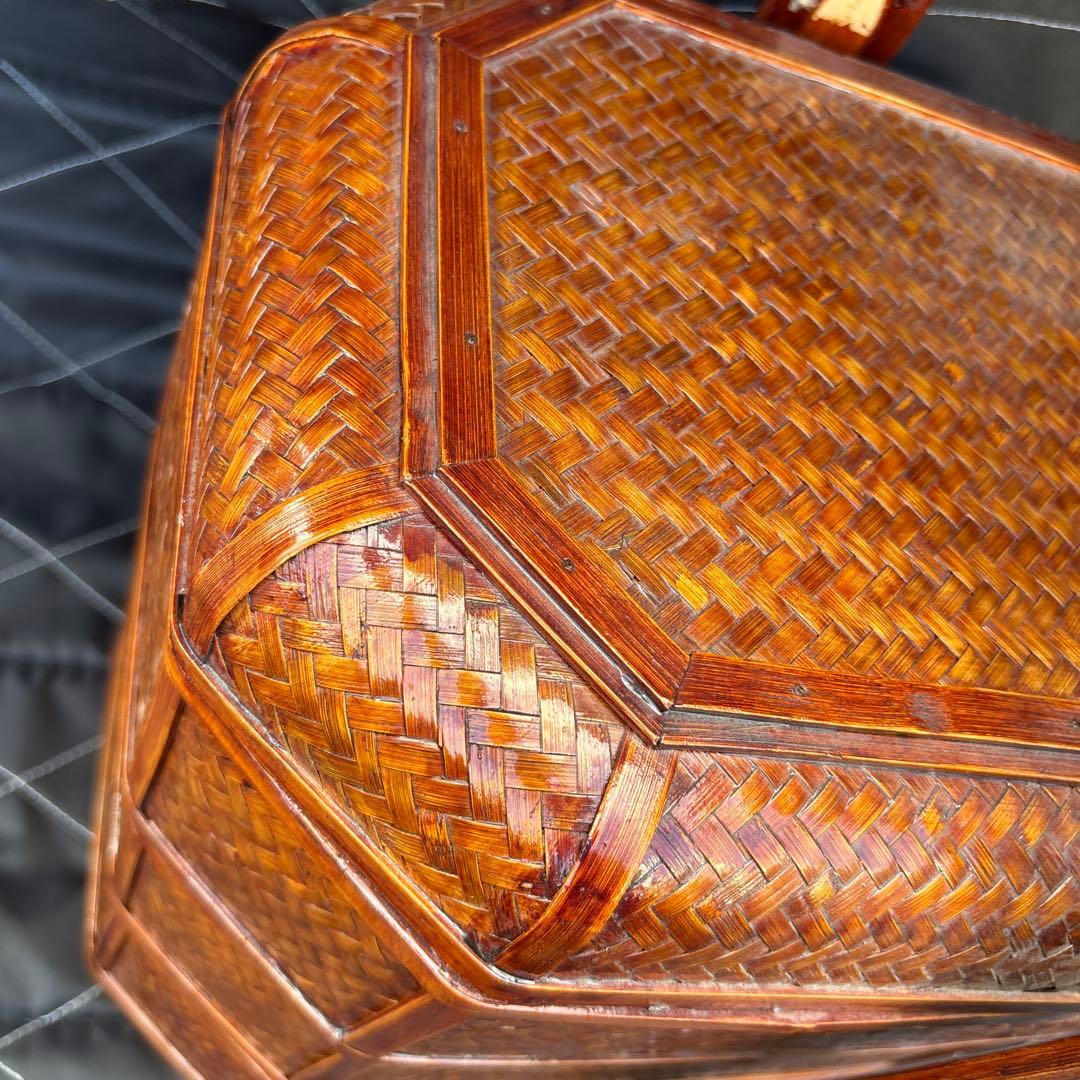 3段　竹細工？　アンティーク　収納ケース