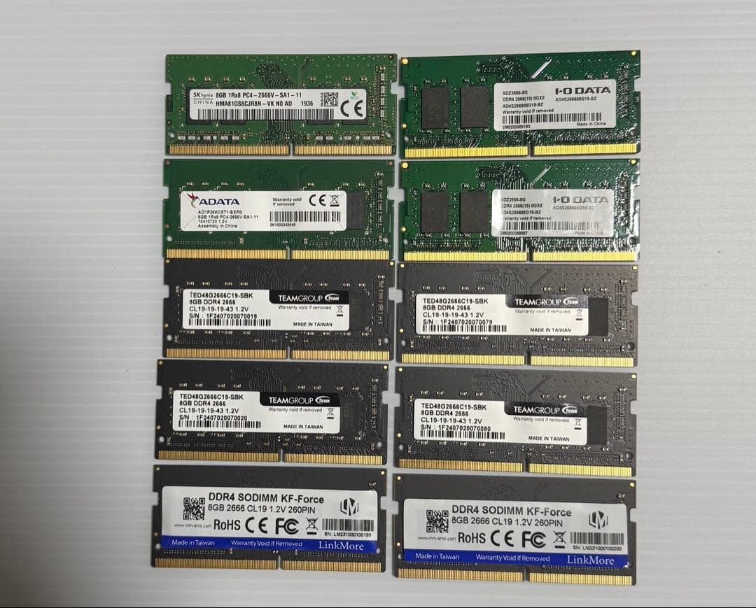 13枚8GB PC4-3200AAは2枚,2666Vは10枚と2400Tは1