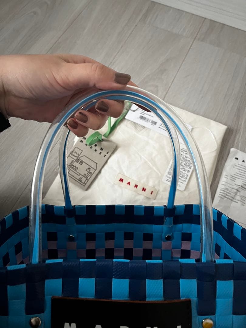 MARNI チェック柄 かごバッグ　ブルー
