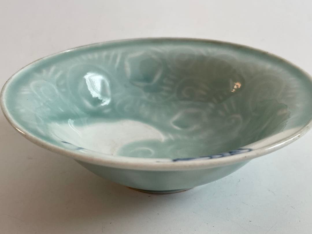 骨董　アンティーク　古伊万里　染付　青磁染付 旅人図　杜子美騎驢文　小皿　深皿