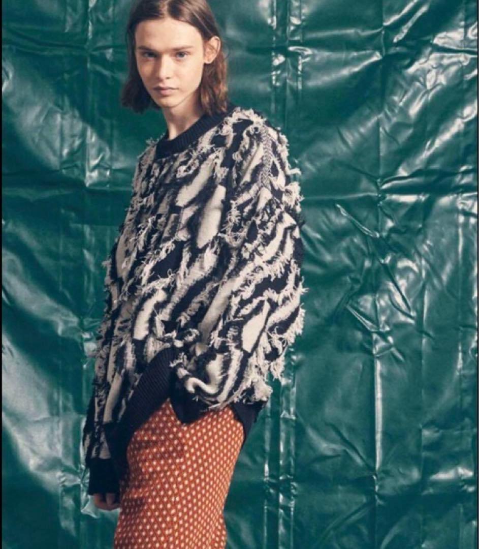 大森元貴 メゾンスペシャル グランジ オーバー フリンジ ジャガード ニット