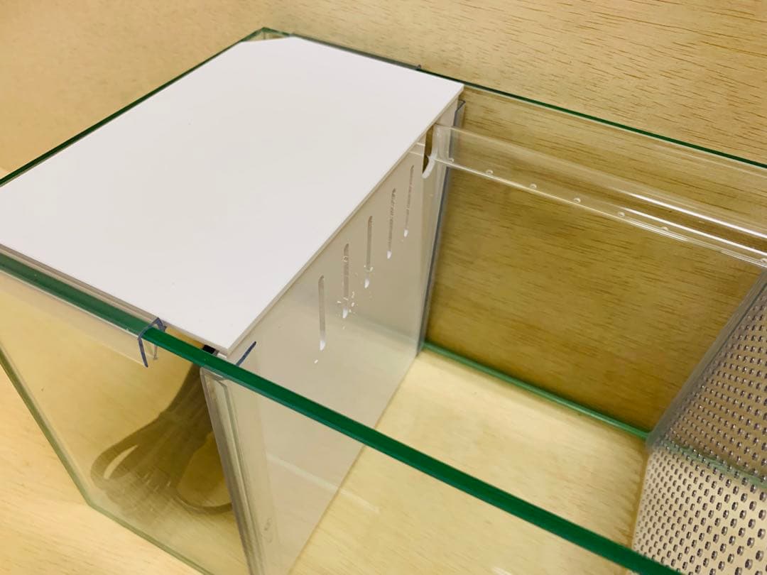 ラスト1台　オールガラス特注600×200×200　2室水槽　パンチング仕切り板