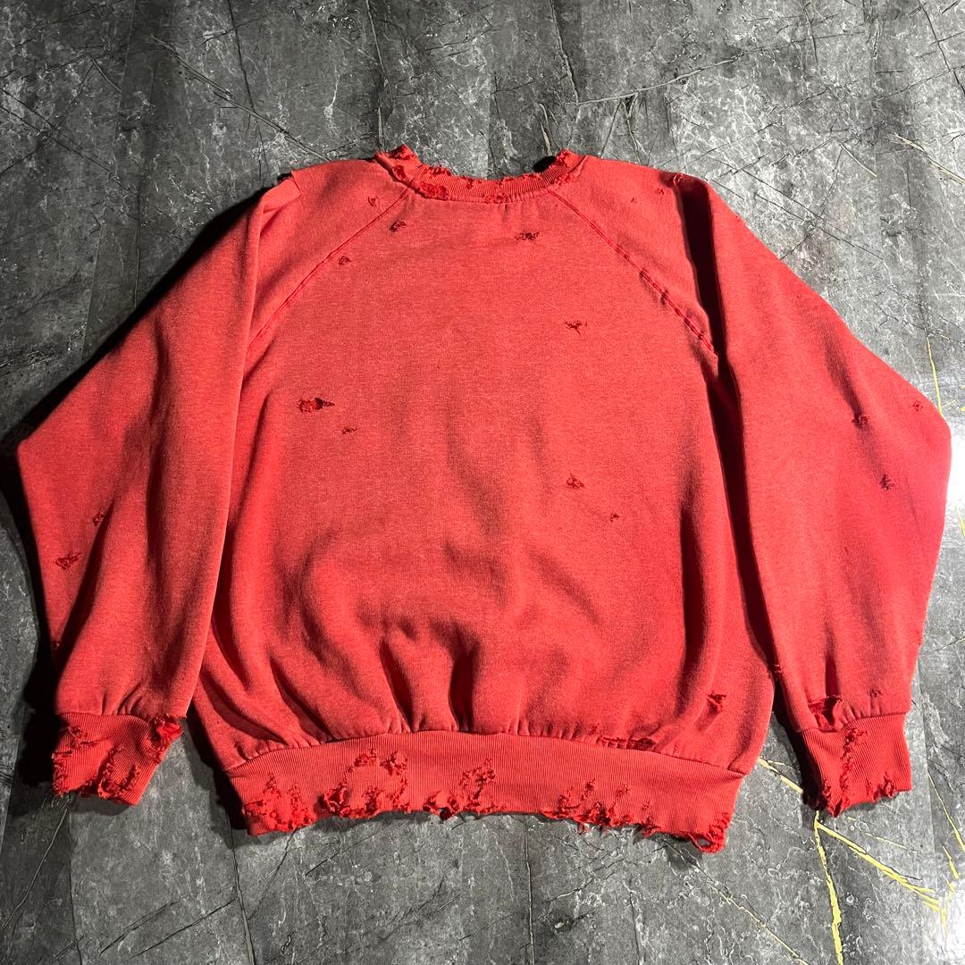 adidas 80s 鬼フェード スウェット ボロ ラグラン ビンテージ 赤