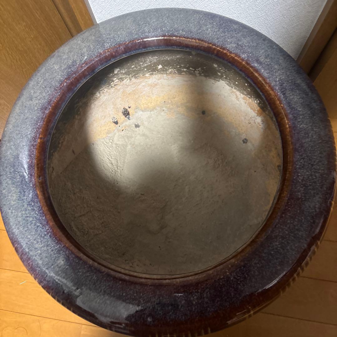 火鉢 海鼠釉 鉢 金魚鉢 睡蓮鉢 染付 メダカ鉢 釜道具 灰道具