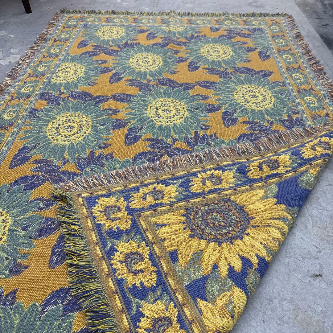 ひまわり　向日葵　マルチカバー　ソファーカバー　ヴィンテージラグ　186x123