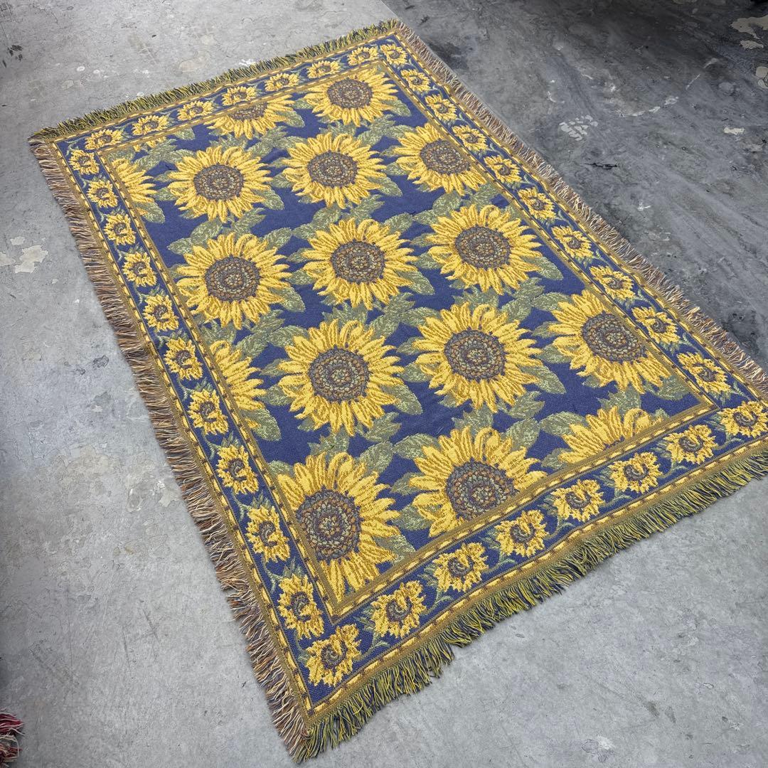 ひまわり　向日葵　マルチカバー　ソファーカバー　ヴィンテージラグ　186x123