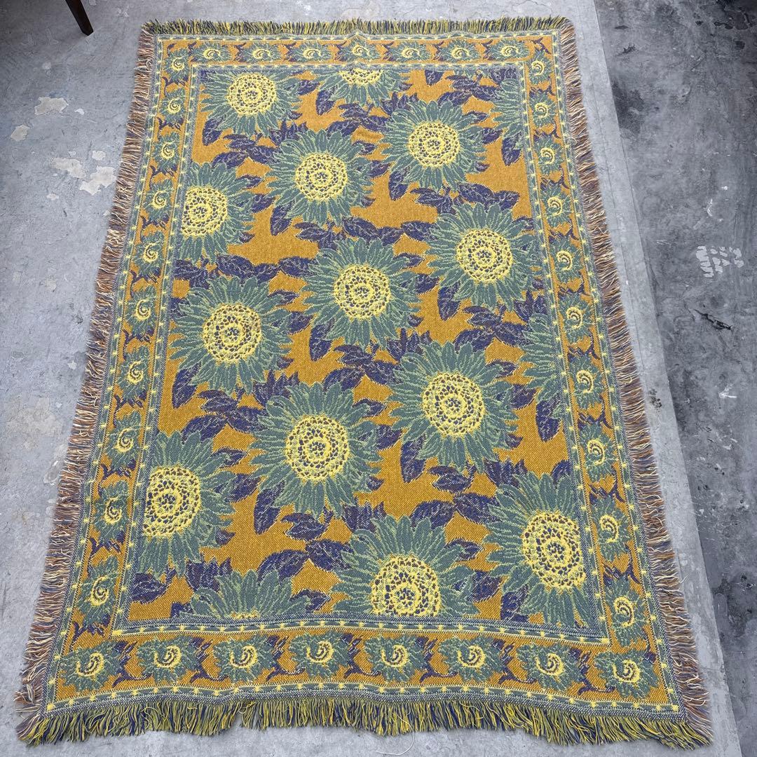 ひまわり　向日葵　マルチカバー　ソファーカバー　ヴィンテージラグ　186x123