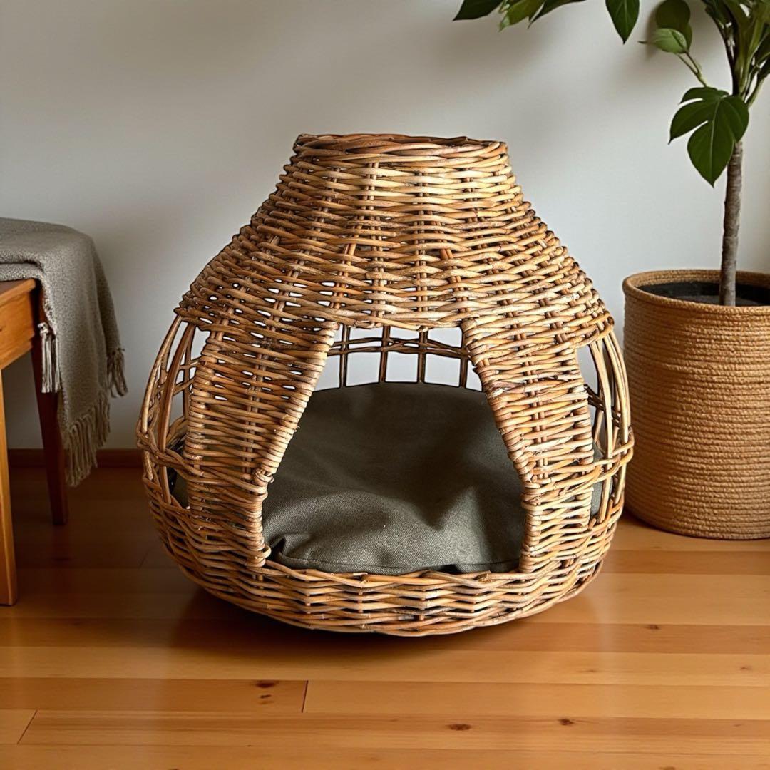 天然皮付き籐アラログ　猫ちぐら　ねこハウス　ねこのおうち