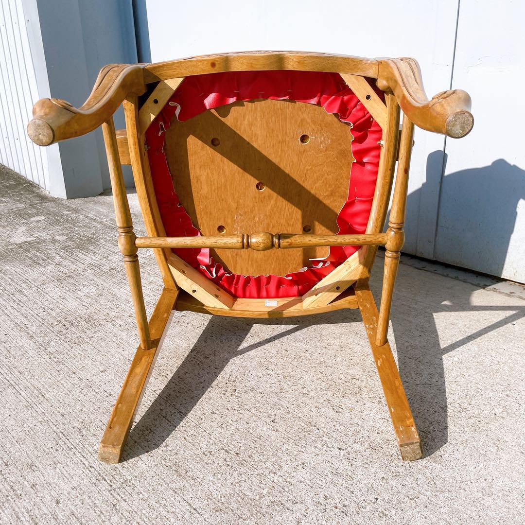 【極美品】フランスアンティーク アームチェア ダイニングチェア 猫脚 赤レザー②