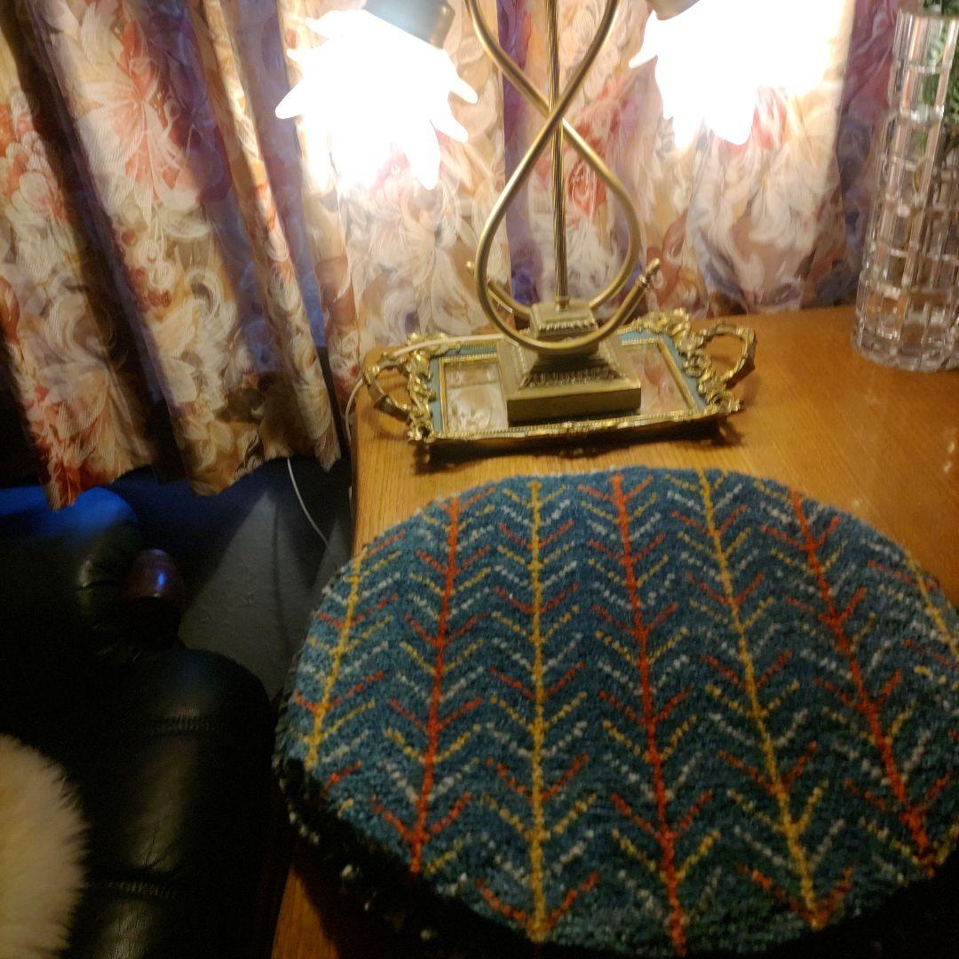 イラン シラーズ ギャッベ 座布団 手織り 草木染 円 丸 チェアマット