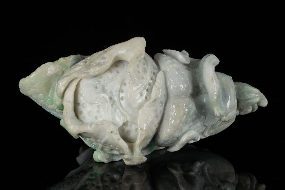 天然翡翠彫刻 青　白菜置物 2kg 細密細工 風水 財運招福 ヒスイ 翠玉美品