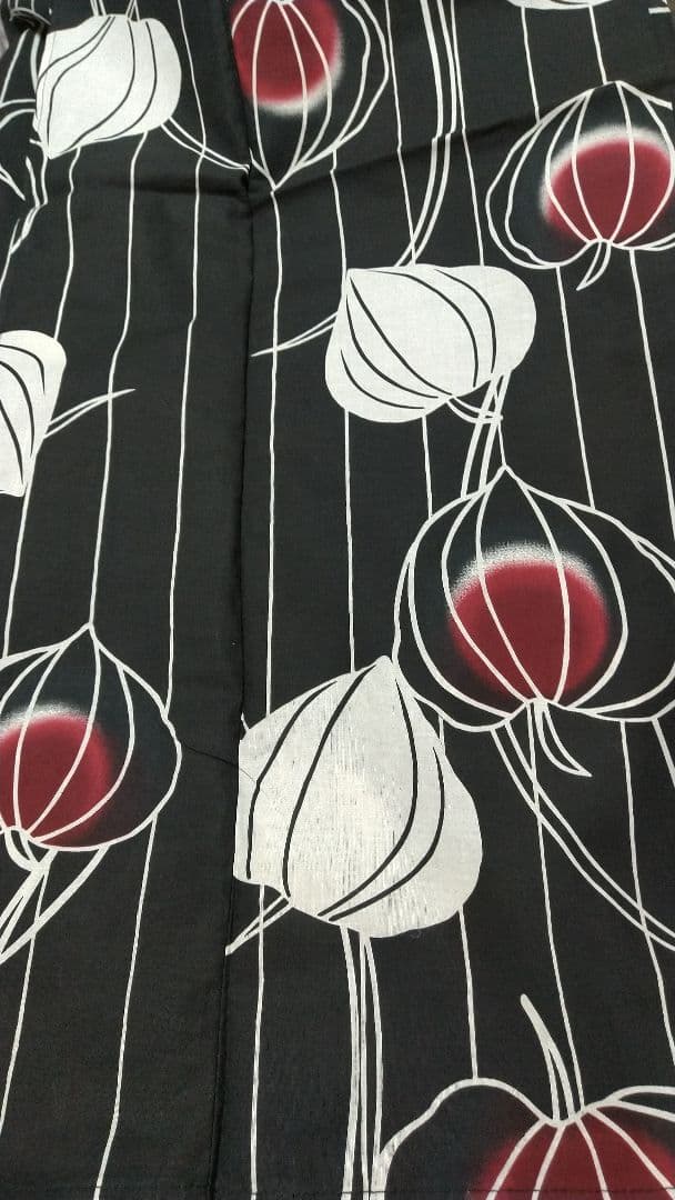 鬼灯 ほおずき柄 浴衣 黒赤白 新品未使用