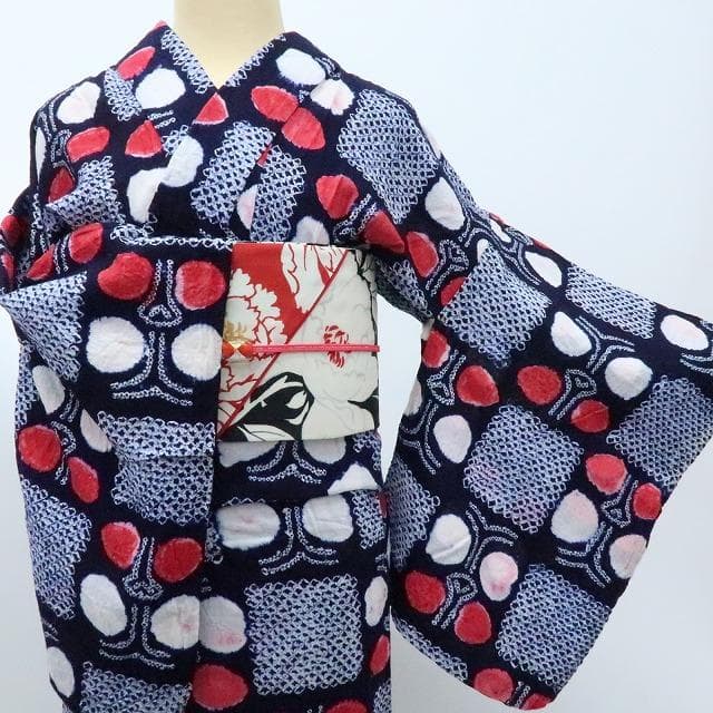 Y3283◆有松鳴海絞り 綿 仕付け糸付 手縫い仕立て 高級浴衣 洗える夏着物