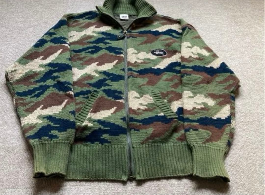 90's STUSSY オールド ステューシー カウチン ニット セーター カモ