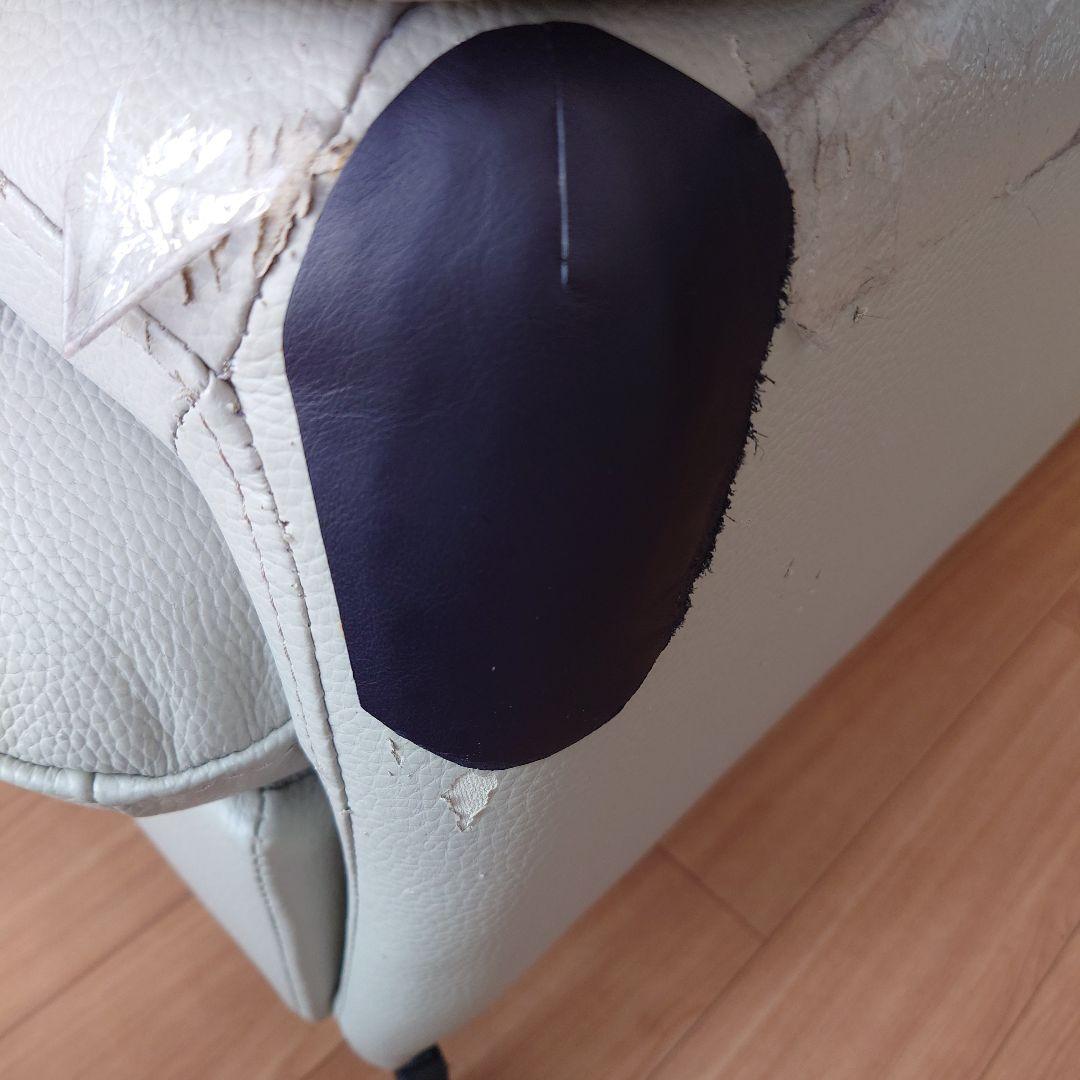 ライトグレー　座面本革　 3人掛け　ソファ