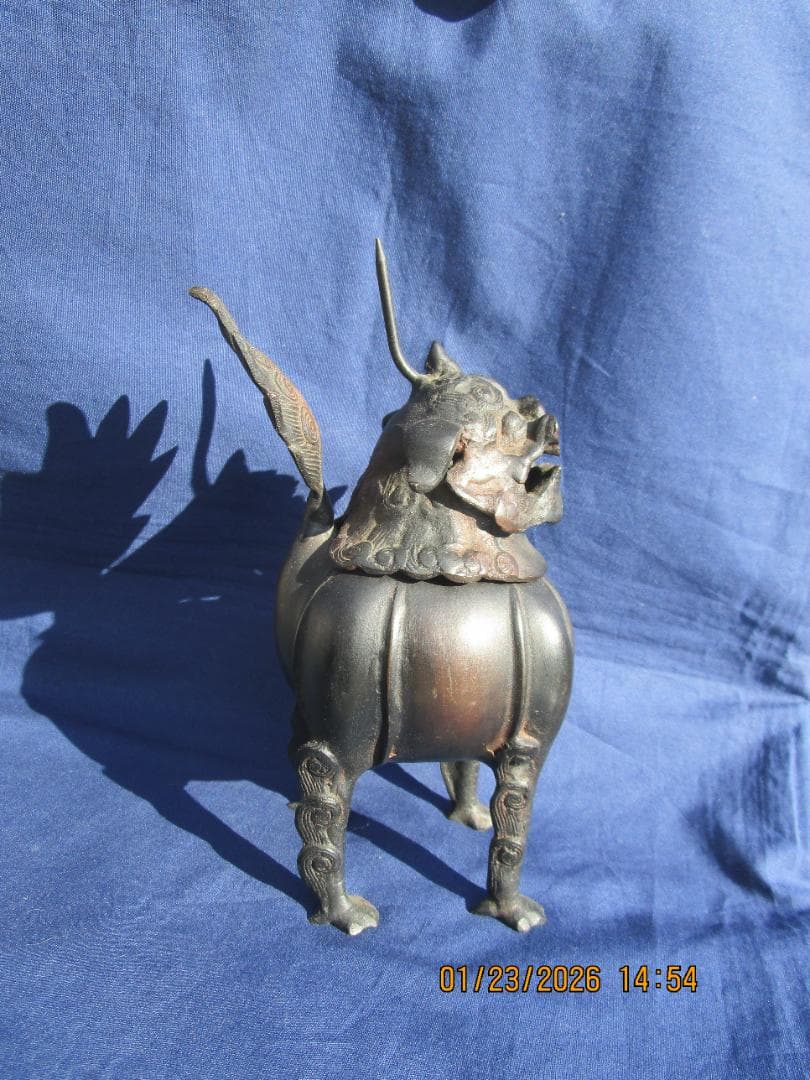 香炉　唐獅子香炉　古銅【?】　頭・取り外し可能　置物　珍型　飾り物　1体