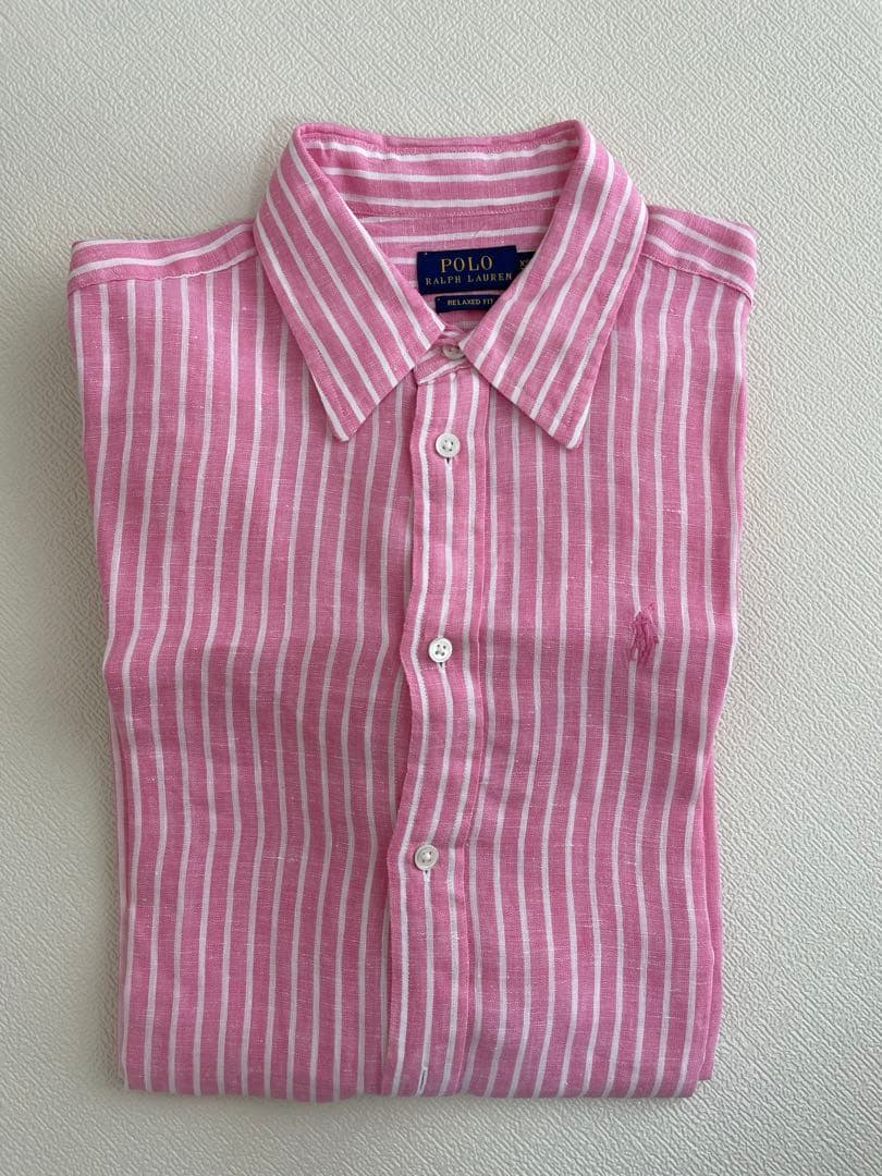 RALPH LAULEN ラルフローレン　ストライプリネンシャツ　ピンク　xs