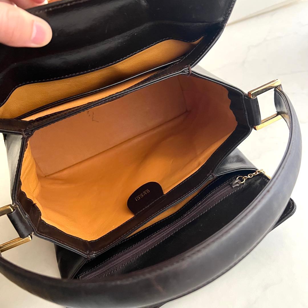 正規品 グッチ ショルダーバッグ ダークブラウン レザー 金具 ワンショルダー