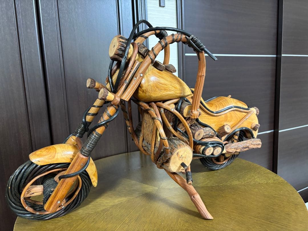 木製バイク置物　天然木　装飾品コレクターズアイテム　ハーレーダビットソン70cm