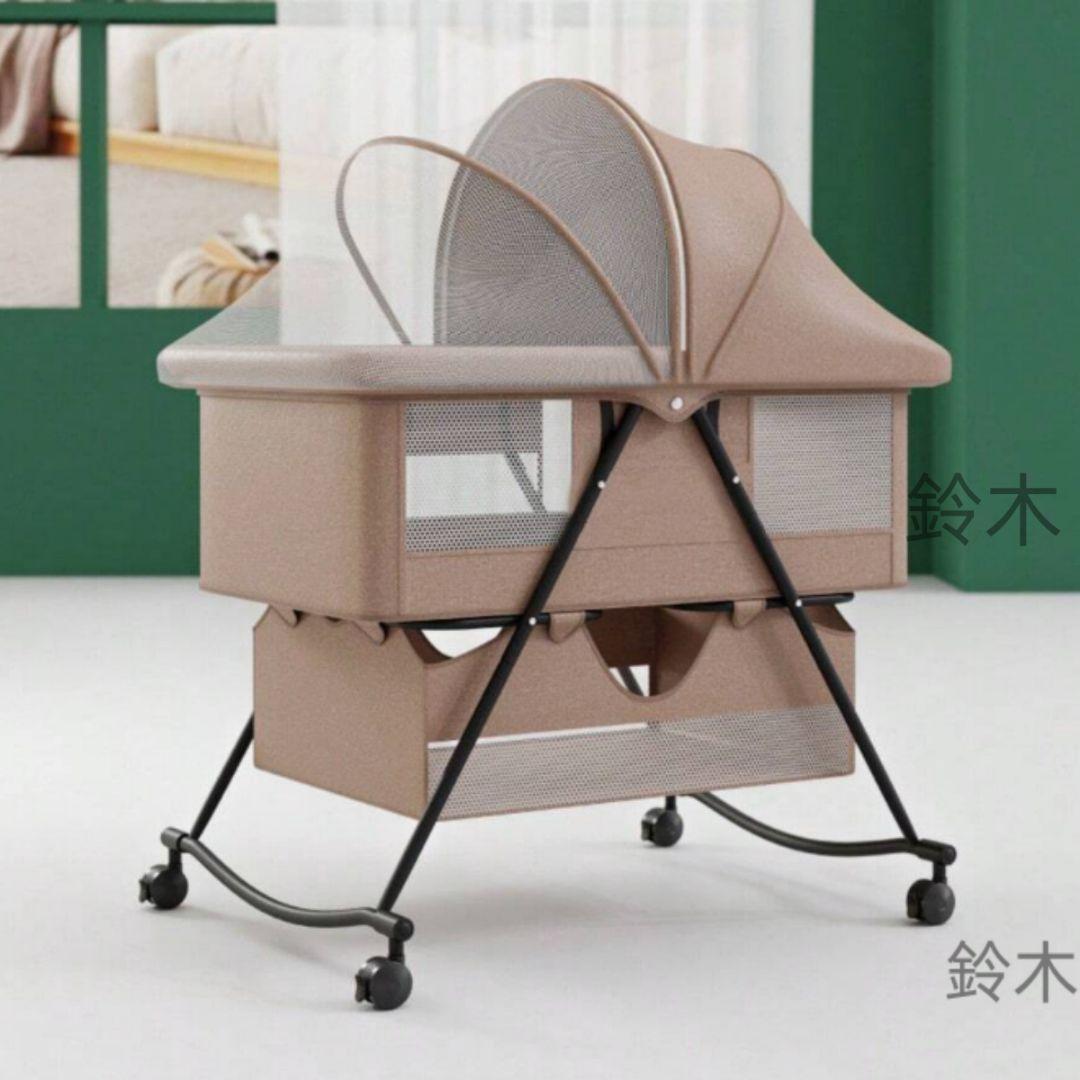 グレー メッシュ ベビーベッド キャスター付き