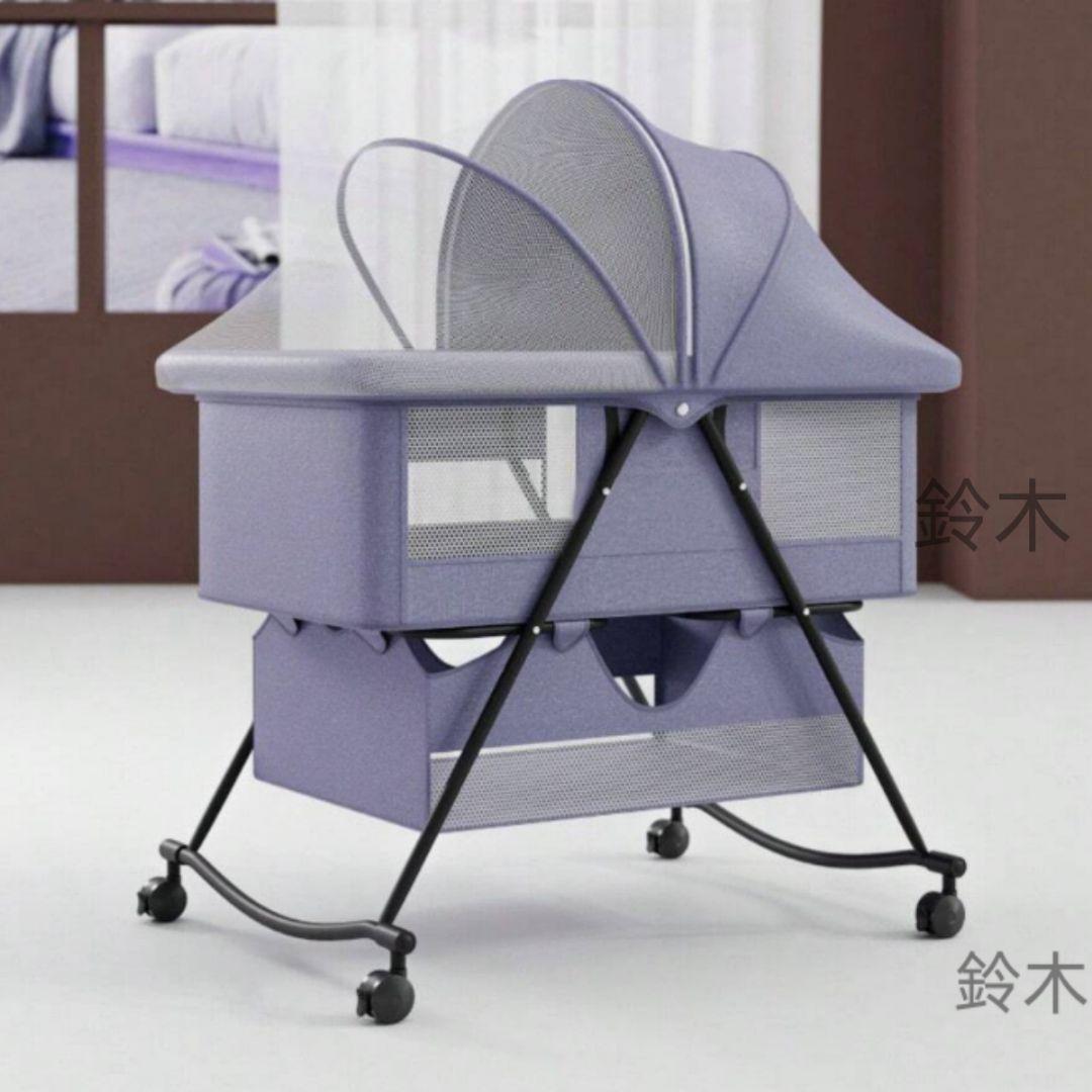 グレー メッシュ ベビーベッド キャスター付き