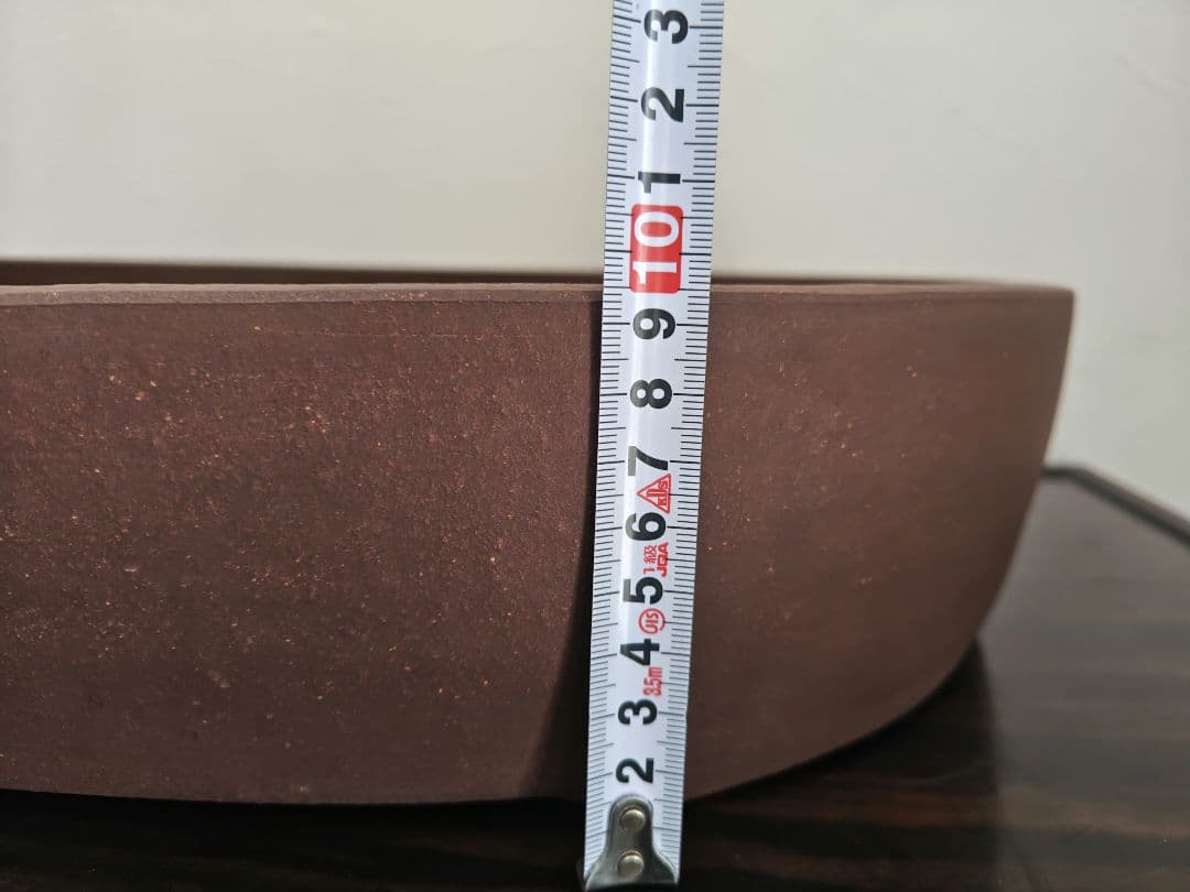 楕円形陶器盆栽鉢 茶色 排水穴付き　中型