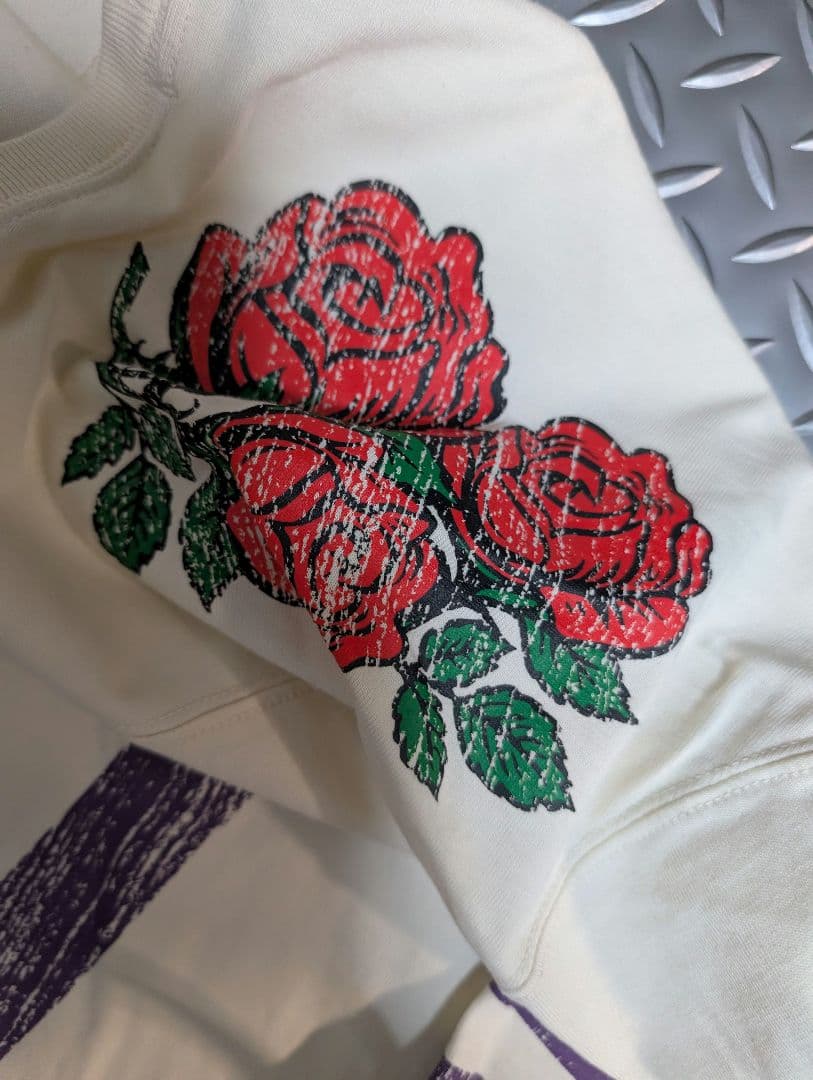 日本未発売Champion 97 XLクリームアメフト薔薇 ロンT紫筋トレGYM