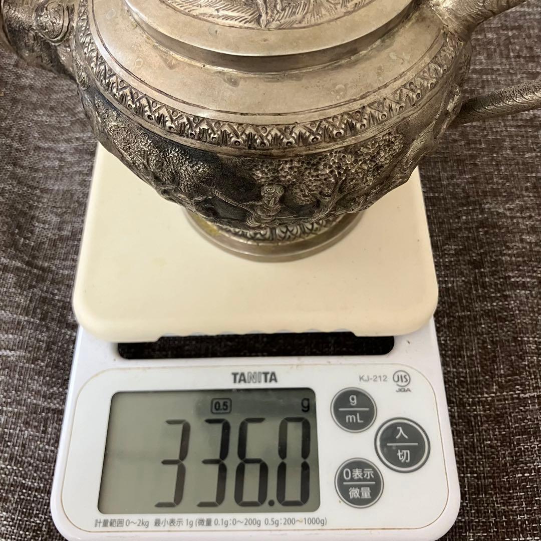 銀打出彫刻茶器　巌月庵所蔵　銀細工　骨董　奈良蔵出し　古玩　アンティーク　銀瓶