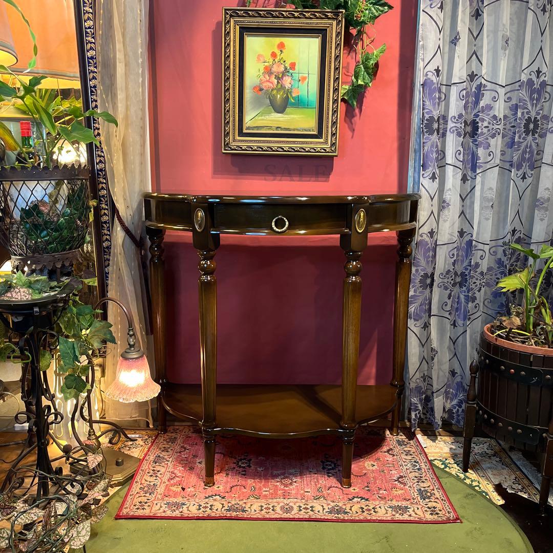 アンティークPT ハーフラウンドアクセントコンソールキャビネット