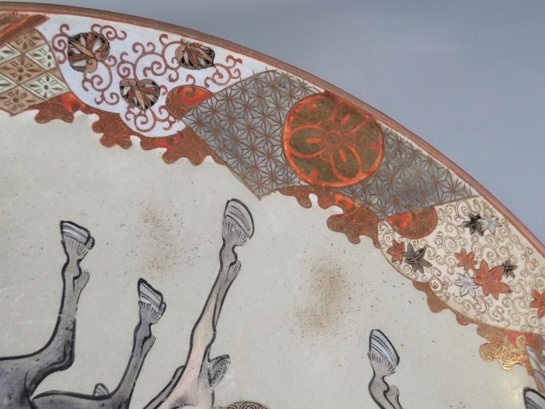 九谷 金彩赤絵 細密 武者絵 一対 幅37 cm 明治時代 DT395