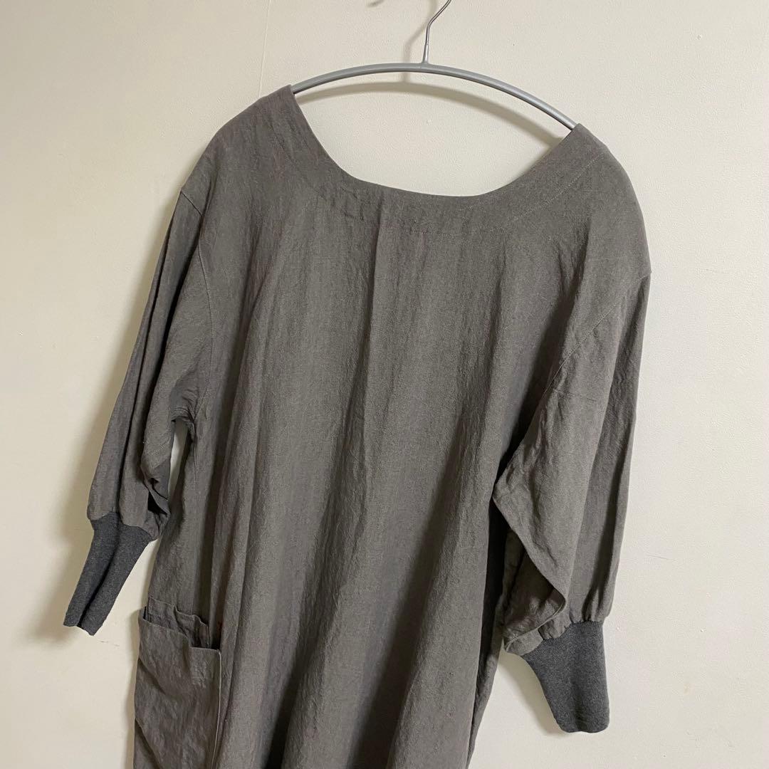 美品　kapoc 割烹着　エプロン　リネン　M〜L グレー