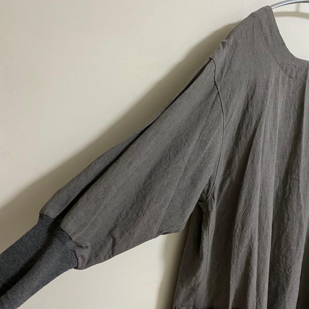 美品　kapoc 割烹着　エプロン　リネン　M〜L グレー